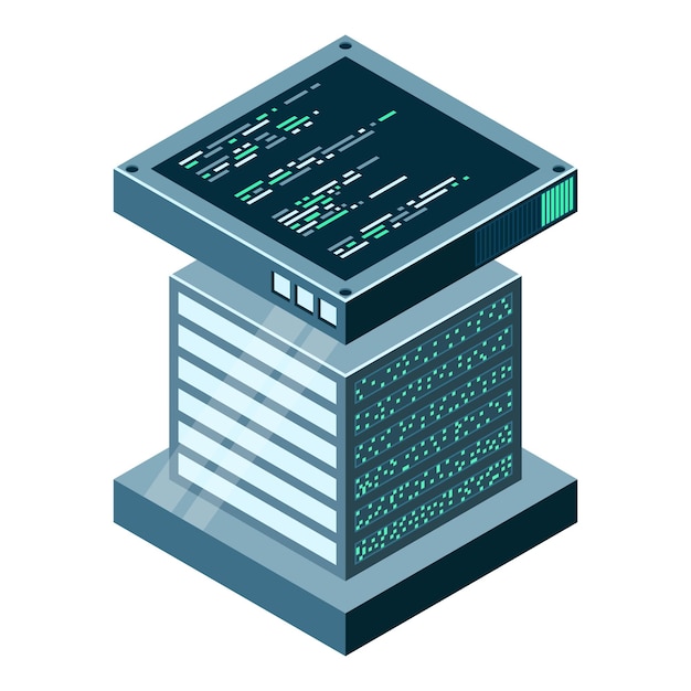Isometric futuristic server Isometric database or data center Abstract blockchain Computer storage Cloud storage Vector illustration