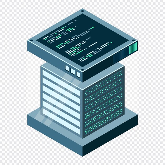 Isometric futuristic server Isometric database or data center Abstract blockchain Computer storage Cloud storage Vector illustration
