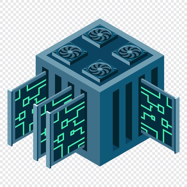 Isometric futuristic server Isometric database or data center Abstract blockchain Computer storage Cloud storage Vector illustration