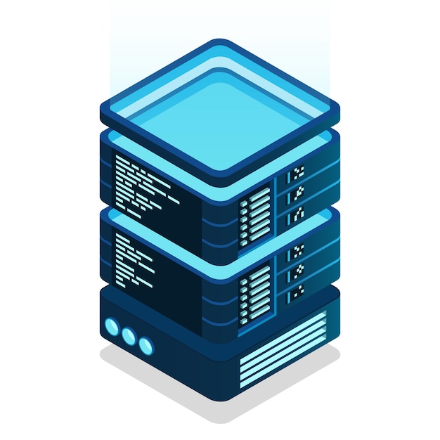 Isometric futuristic server Isometric database or data center Abstract blockchain Computer storage Cloud storage Vector illustration