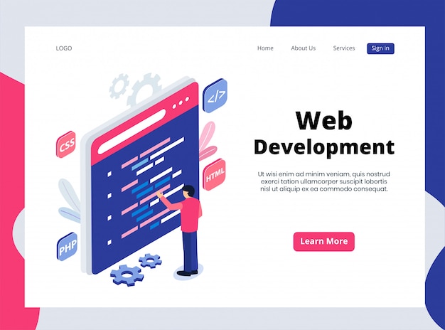 Isometric Landing Page of Web Development