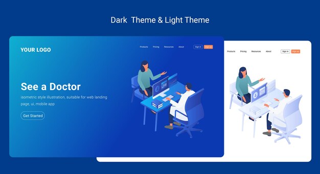 Isometric Landing Page Template for Healthcare Consultant