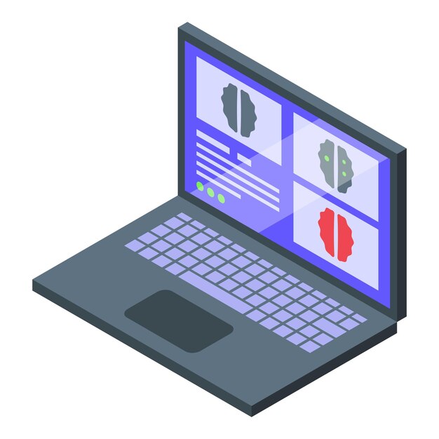 Isometric laptop with data analysis interface
