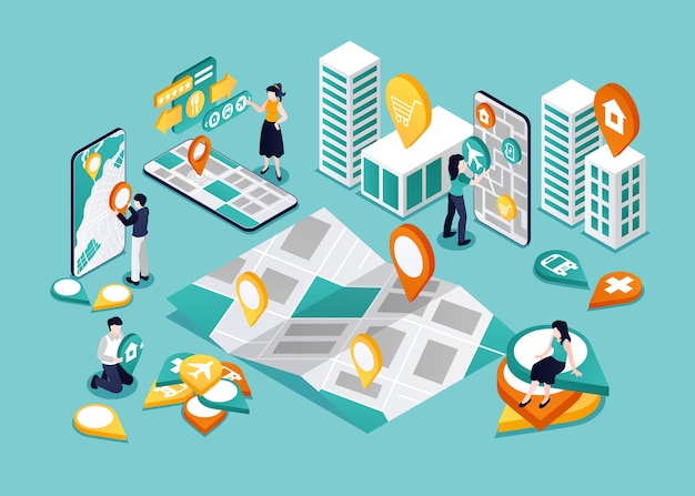 isometric location map composition background
