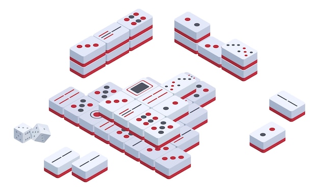 isometric mahjong table gaming classic chinese strategy game popular board puzzle game 3d vector illustration on white background
