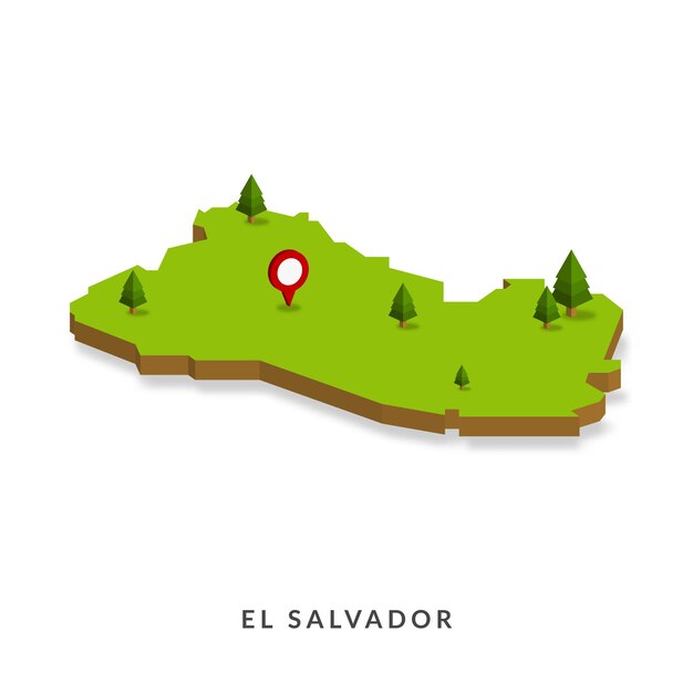 Isometric Map of El Salvador Simple 3D Map Vector Illustration