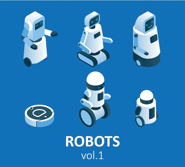 isometric modern robotics icon set