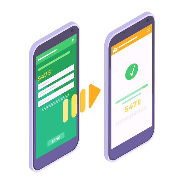 Isometric money transfer 3d vector illustration Online money transaction