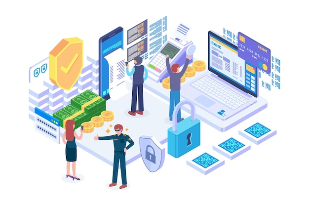 Isometric payment protection technology vector