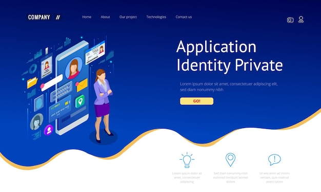 Isometric Personal Data Information App Identity Private Concept Digital data Secure Banner Biometrics technology vector illustration for personal identity recognition and access authentication