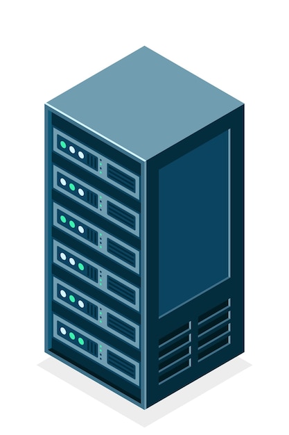 Isometric server equipment isolated background Flat isometric 3d illustration cloud server Datacenter storage room object Vector illustration
