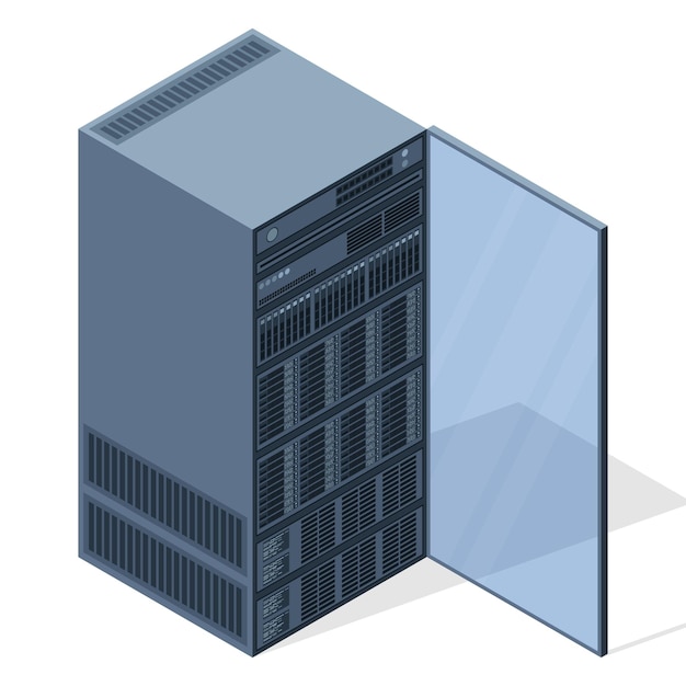 isometric server server racks server boxes isolated network server room computer network technology vector illustration