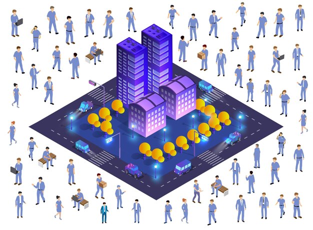 Isometric set Street crossroads 3D illustration of the city quarter with streets