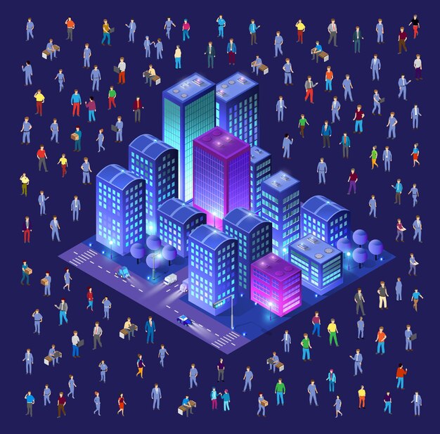 Isometric set Street crossroads 3D illustration of the city quarter with streets