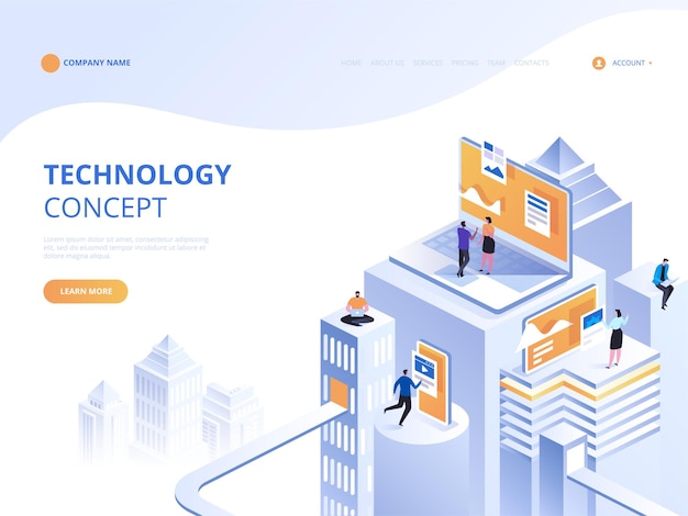 Isometric technology concept. IT services. Online information. Internet security.
