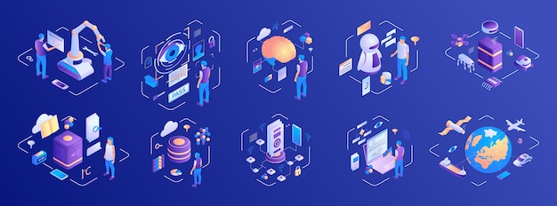 Isometric technology original illustration set