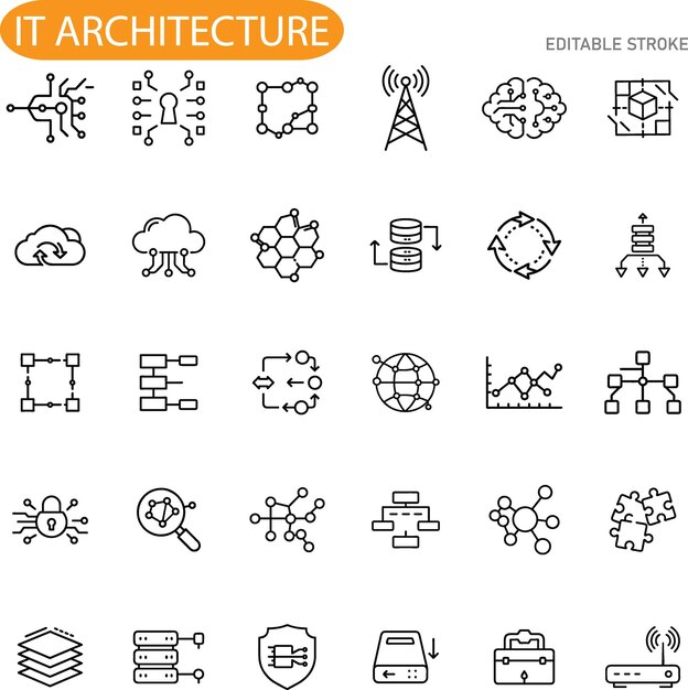 IT Architecture Network Cloud Data Security and System Icons