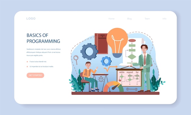 It education web banner or landing page students learn programming