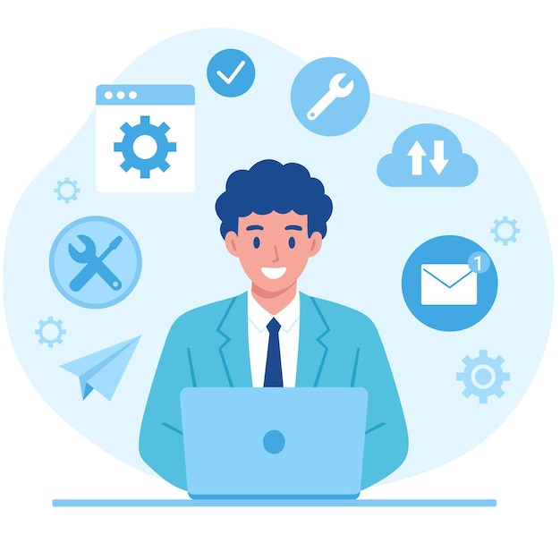 IT Support Specialist Working flat illustration