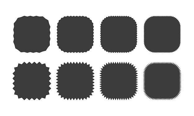 Jagged sticker or stamp set with wavy edges and blank place