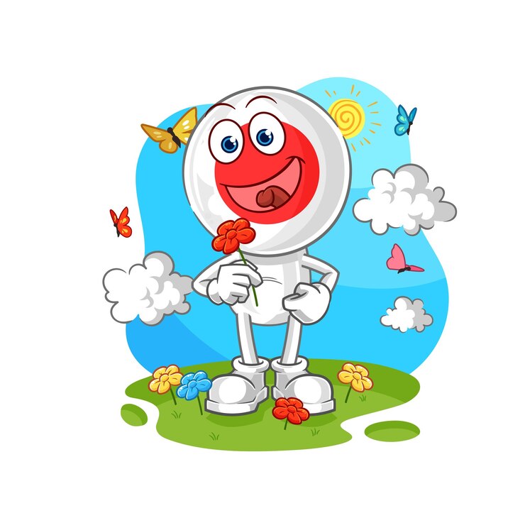 Vector japan pick flowers in spring character vector