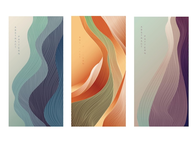 Japanese background with line wave pattern vector Abstract art template with curve pattern