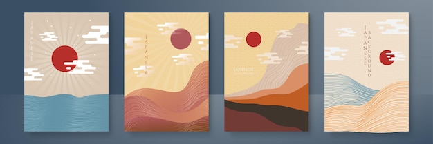 Japanese background with line wave pattern vector Abstract template with geometric pattern Mountain layout design in oriental style Vector graphic design banner pattern background web template