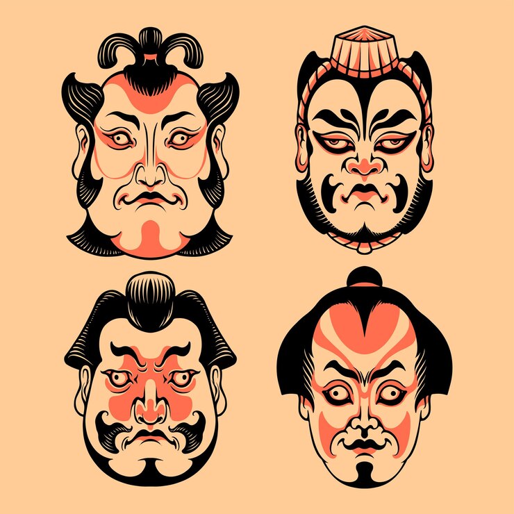 Vector japanese kabuki head