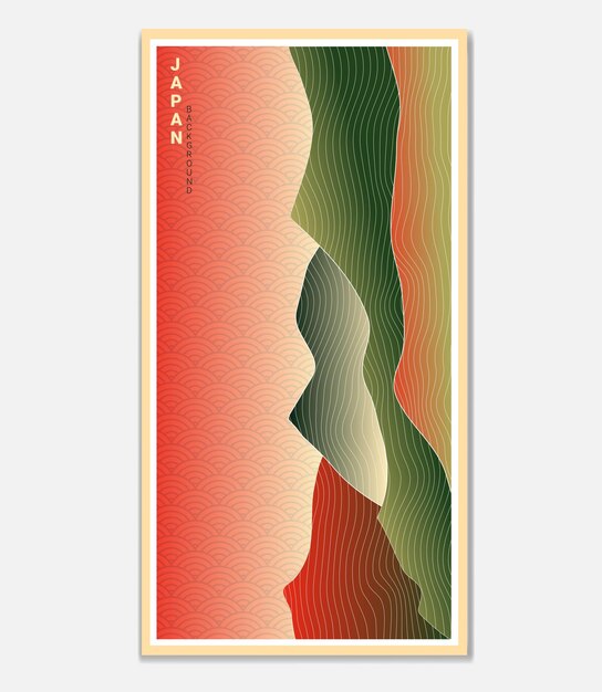 Japanese mountain background with line wave pattern vector abstract template with geometric pattern