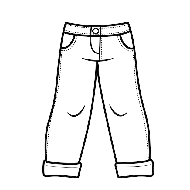 Jeans outline for coloring on a white background