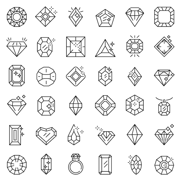 Jewel icons set, outline style