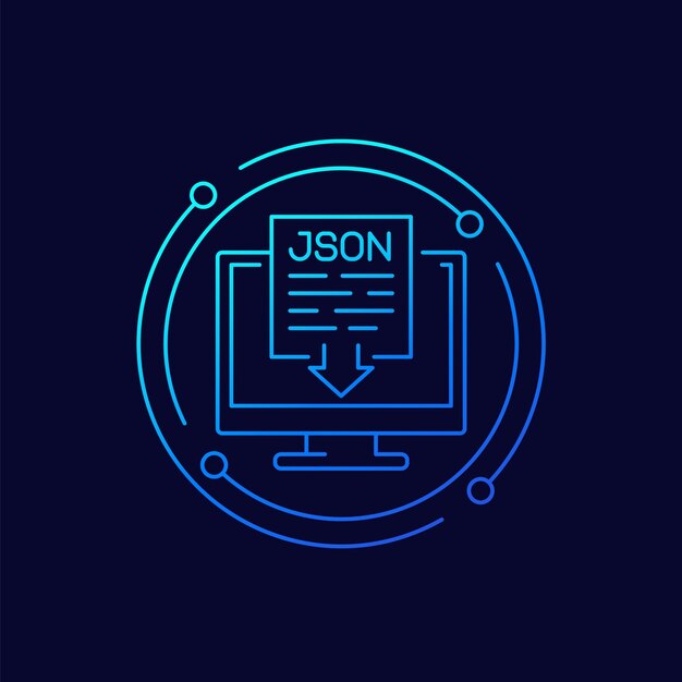 JSON file download icon with computer linear design