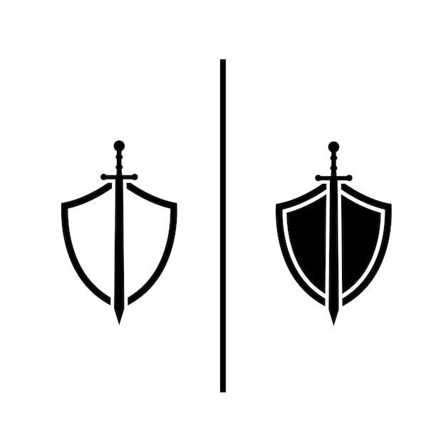 katana and shield icon vector logo design template