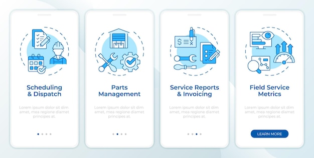 Key components of FSM blue onboarding mobile app screen