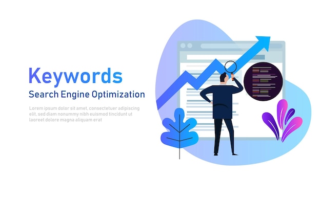 keywording seo keyword research keywords ranking optimization on search engine vector illustration