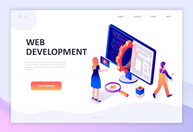Khái niệm Isometric Thiết kế Phẳng Hiện đại về Phát triển Web