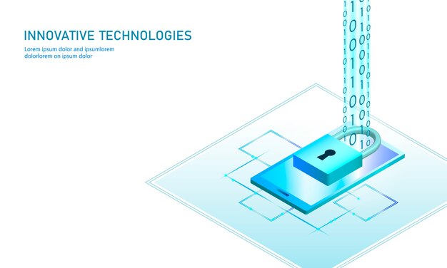 Khái niệm kinh doanh khóa bảo mật internet đẳng cự. Dữ liệu thông tin cá nhân đẳng cự phát sáng màu xanh kết nối pc điện thoại thông minh công nghệ tương lai. Minh họa đồ họa thông tin 3D
