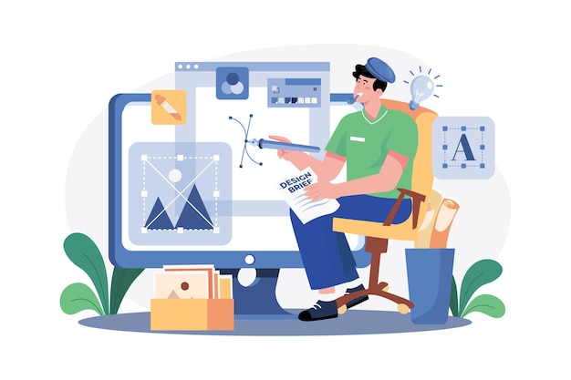 Khái niệm minh họa Nhà thiết kế Đồ họa. Một hình minh họa phẳng được cô lập trên nền trắng