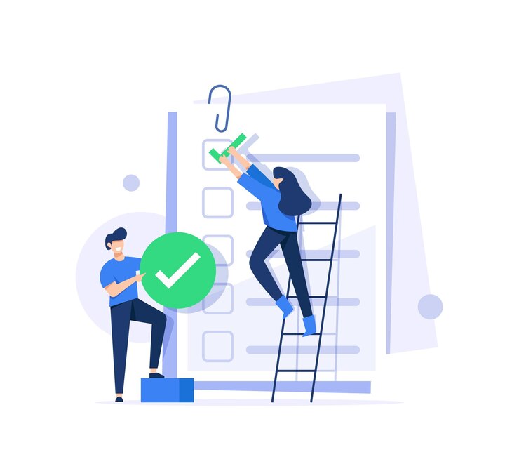 Vector khái niệm quản lý dự án: làm việc nhóm để hoàn thành công việc, hoàn thành kế hoạch, hoàn thành danh sách việc cần làm