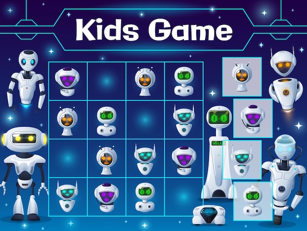 kids sudoku game with cartoon robots and droids