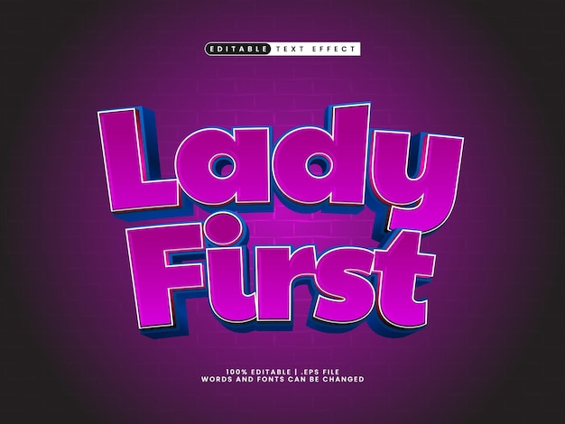 lady first editable text effect in kids and simple text style