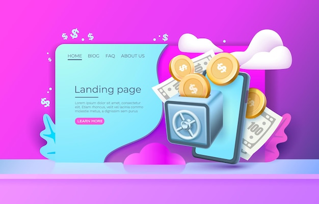 Landing page finance action cash back mobile shopping website poster Vector