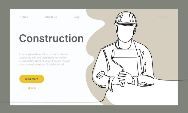 Landing page of architecture works with protective face masks for safety in machine industrial