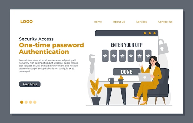 Landing page template highlighting secure access with onetime password OTP authentication security