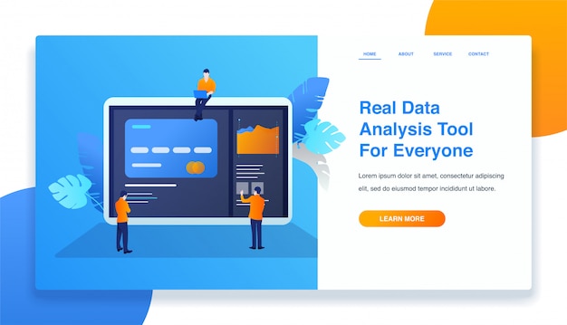 Landing page template illustration of data analysis mobile
