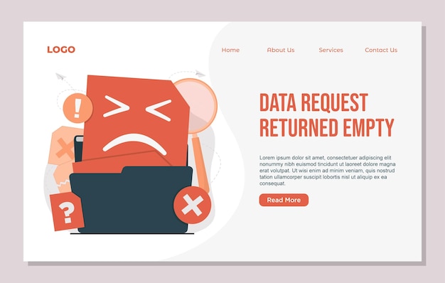 Landing page template No data concept Illustration showing data error missing files and corrupted