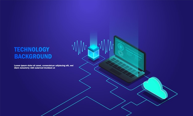 laptop analysis processing cloud services concept file backup isometric vector database analysis