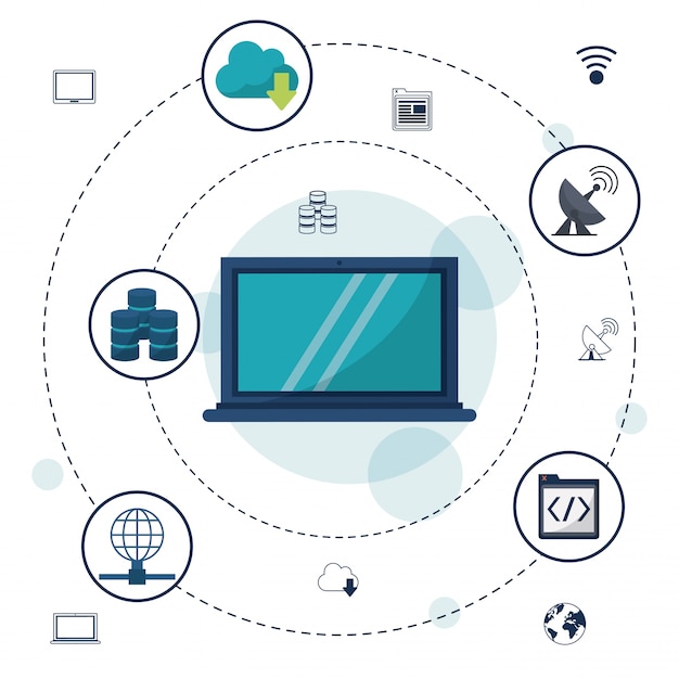 laptop and icons network connections and communications