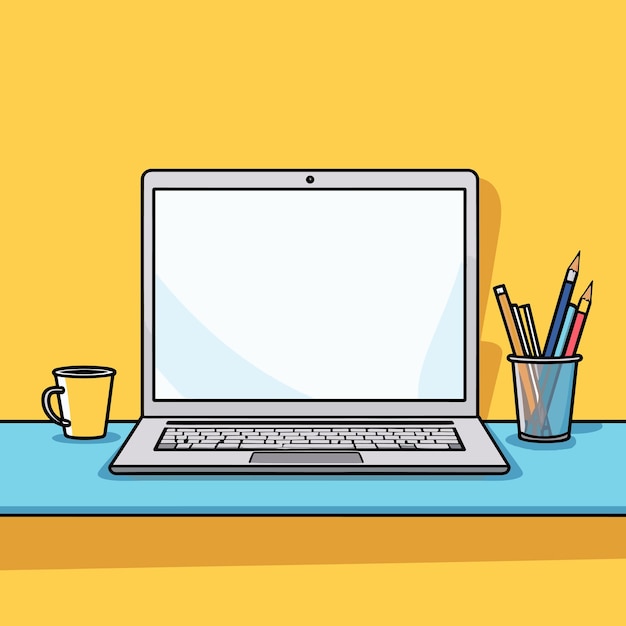 Laptop computer with empty screen front view blank copy space on computer Vector