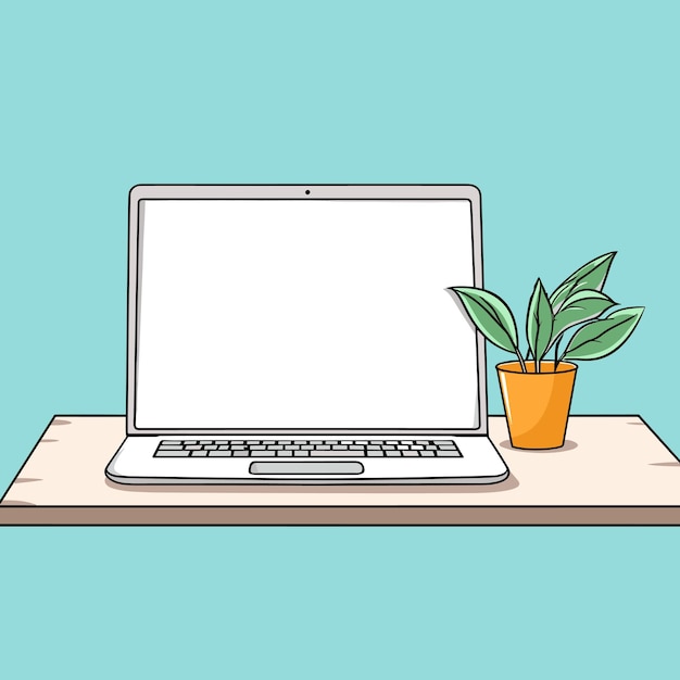 Laptop computer with empty screen front view blank copy space on computer Vector